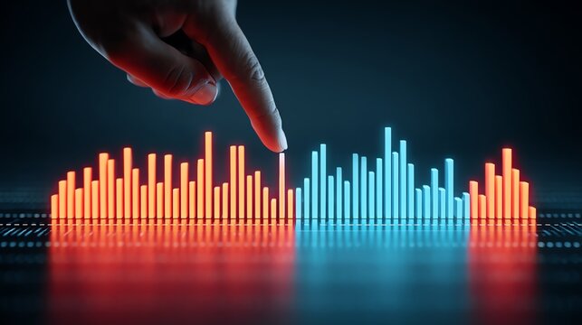 Hand adjusting sound wave visualization on screen.