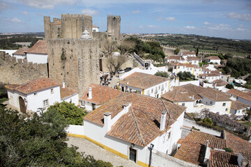 Obidos, Portugal - April 01, 2017 - Exploring the historic architecture of Obidos town