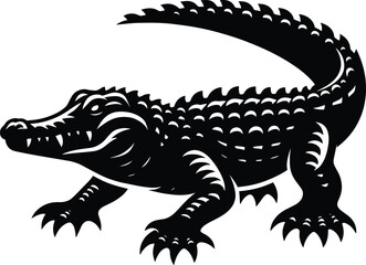 Striking crocodile vector illustration, black & white reptile art on isolated white background