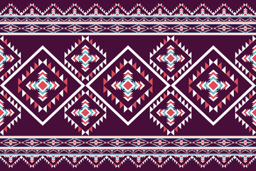 Repeating tribal geometric pattern with diamonds triangles and layered borders on a dark purple background