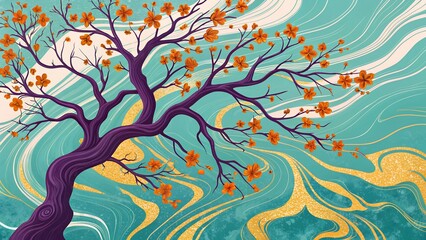 Vibrant Cherry Blossom Tree Art