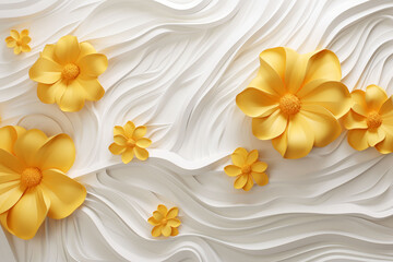 Yellow flowers on white wavy textured paper