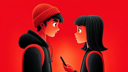 Young couple sharing a moment in vibrant colors.