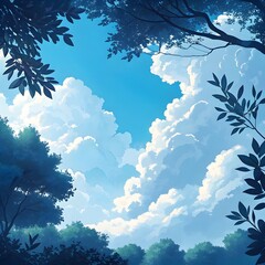 Obraz premium A Vibrant Stylized Digital Painting of a Bright Sunny Day Through Lush Green Foliage