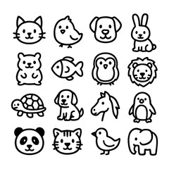 Cute Animal Doodle Collection in Hand Drawn Childlike Scribble Style – Transparent Background