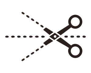 Simple Black Vector Outline Icon of Scissors with Dashed Line for Craft Tutorials, Coupon Designs, and DIY Graphic Projects