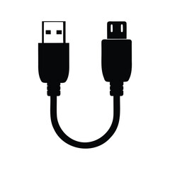 Black and white illustration of a USB cable used for connectivity