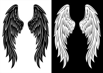 Elegant Angel Wings Vector – Black and White Line Art