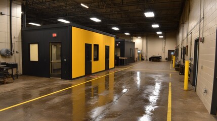 Industrial Warehouse with Yellow and Black Structure