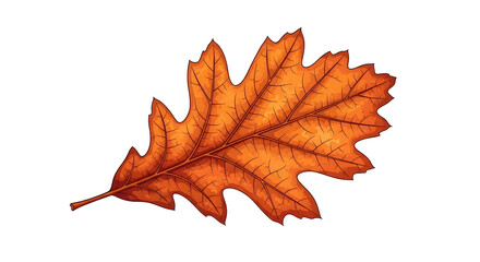 Fototapeta premium An autumn oak leaf in shades of orange and brown, symbolizing the fall season, on transparent background for nature-themed design elements.