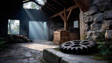 Atmospheric Interior of an Old Brick Factory with Natural Light