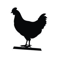 Silhouette of a chicken standing on a wooden support against white background
