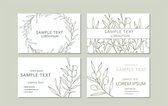 Floral Business Card Template. Invitation and Announcement Design. Elegant Botanical Card. Floral Line Art Drawing.  Delicate business card layout.  Vector Template for Business. Floral Background