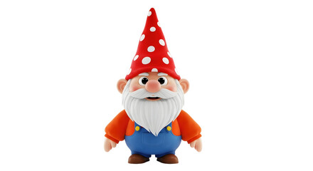 Cute garden gnome man with red hat and white beard. Holiday mascot for Christmas, St. Patrick's Day or Spring celebration. On transparent background.
