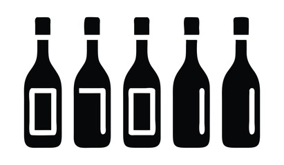 Black Silhouette Wine Bottle Vector Icon Set for Beverage Design Projects
