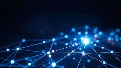 Futuristic network concept with glowing nodes and lines, set against a dark and atmospheric background.