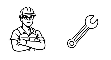 Construction worker vector illustration, Builder clipart, Worker in hard hat, Construction site worker, Safety vest worker, Construction laborer, Cartoon construction worker, Flat style builder, Engin