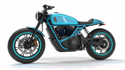 Fototapeta premium Electric Motorcycle: Teal Cafe Racer Design, Modern E-bike