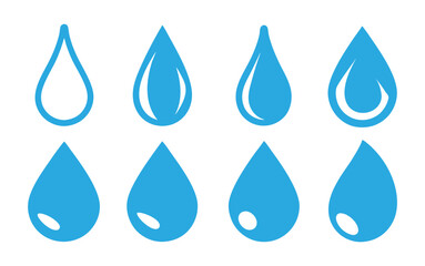 Blue Gradient Water Drop Vector Icon Set for Nature Design Projects