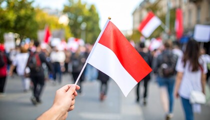 Fototapeta premium Person Holding Indonesian Flag at a Public Demonstration