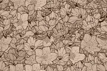 seamless pattern vintage botanical flower collection background