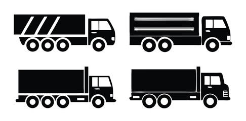 Classic Black Vector Truck Icon Set for Transportation Design
