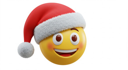 Festive holiday spirit embodied by a happy emoji character wearing a red santa hat rendered in