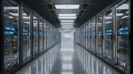 Obraz premium Modern data center server room network technology and cloud computing infrastructure