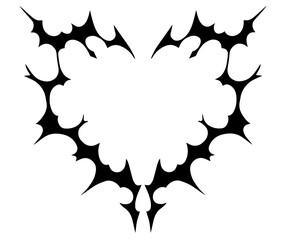 Symmetrical black ink blot in the shape of a heart, Rorschach-like stain, emotional duality, love and darkness