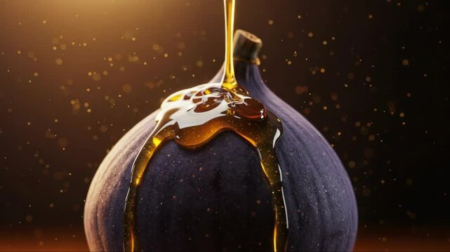 Honey dripping down a fresh fig. Healthy, raw, and tasty food.