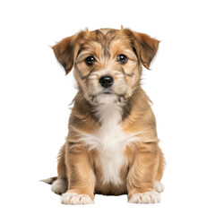 Charming puppy sits attentively with a black background, showcasing its expressive eyes and fluffy fur, ideal for pet product promotions or heartwarming visuals.