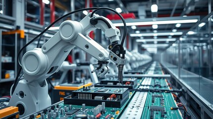 Robotic arm precisely assembles circuit