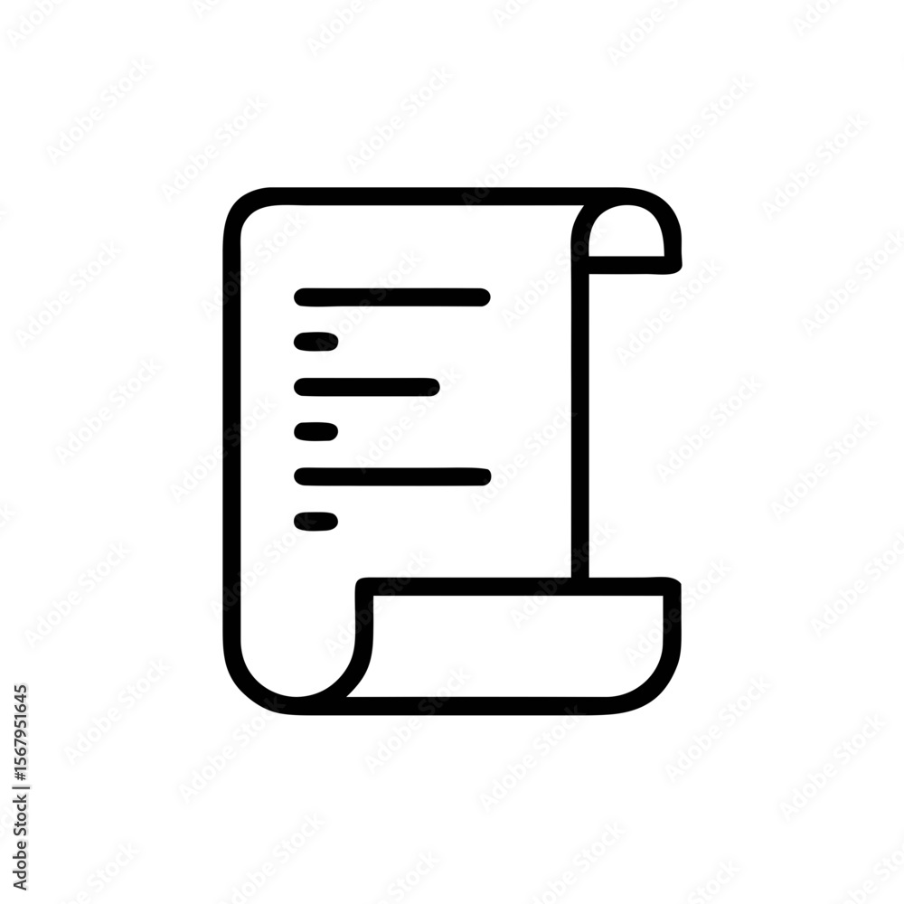 Poster scroll document icon with text in outline vector style