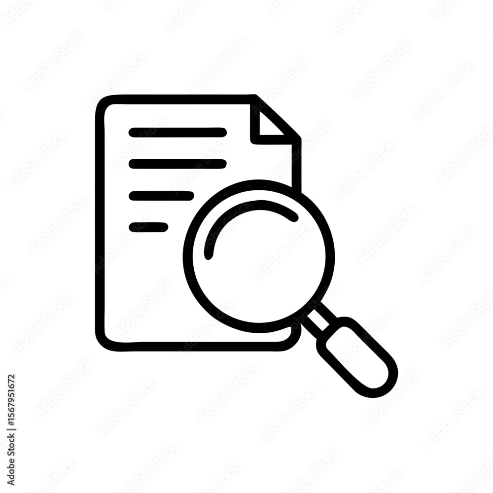 Poster document search icon with magnifying glass and paper outline vector