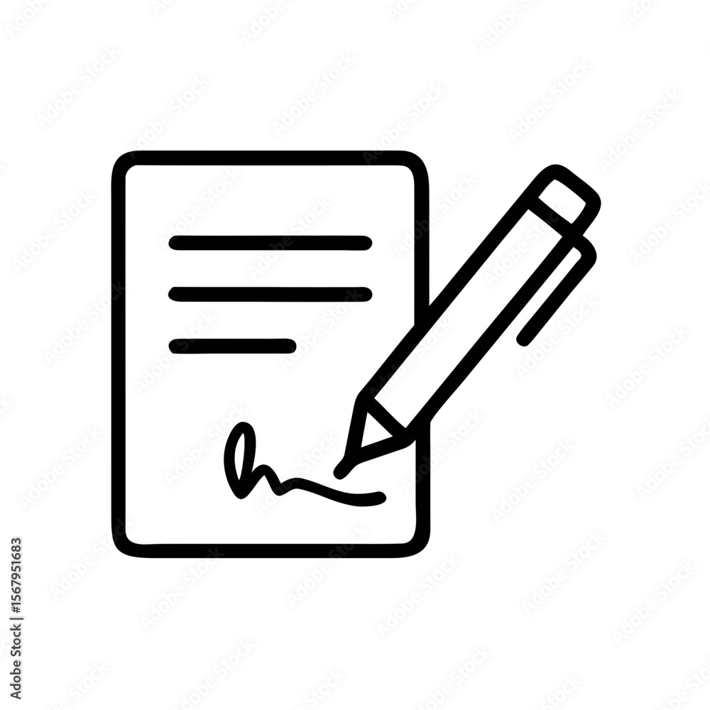 Poster contract signature icon with pen and document outline vector