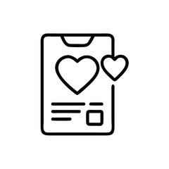 Outline Icon of Love Letter or Romantic Message with Heart Symbols