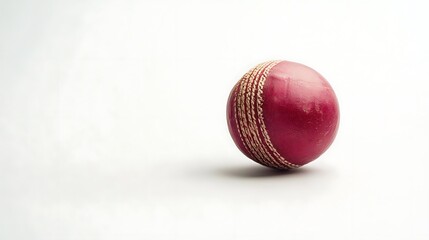 A single red cricket ball  rests on a clean white background