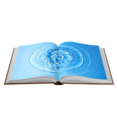 Open book with light blue interior and dark background