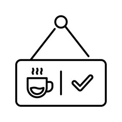 Open sign icon. open, coffee shop, shop, business, welcome, store, retail, signage. Vector Icon Illustration