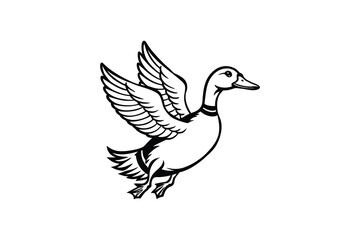 Obraz premium Flying Duck Illustration in Black and White Silhouette