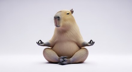 A capybara in a meditative pose, centered against a plain background.
