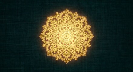 Glowing golden mandala design on textured dark green background beautiful illustration