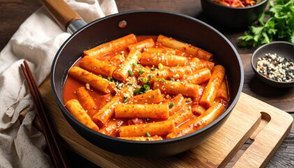 Spicy Tteokbokki Korean Rice Cakes in Pan