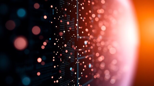 Abstract glowing particles forming data visualization, representing modern technological concepts.