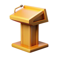 3d golden podium with microphone isolated on transparent background