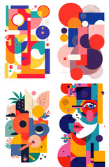 Naklejka premium Colorful digital collage art with abstract shapes on a transparent background 