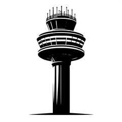 Black and White Vector Silhouette of a Control Tower Only