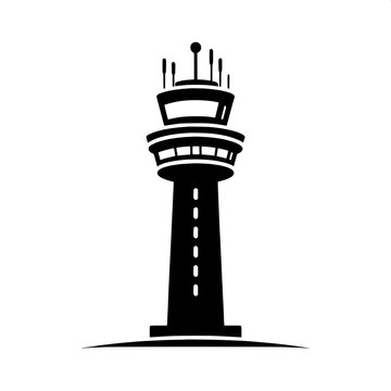 Black and White Vector Silhouette of a Control Tower Only