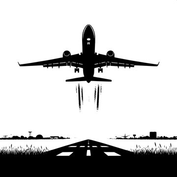 Black and White Vector Silhouette of an Airplane Taking Off