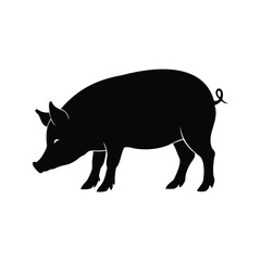 A black silhouette of a pig standing on a white background